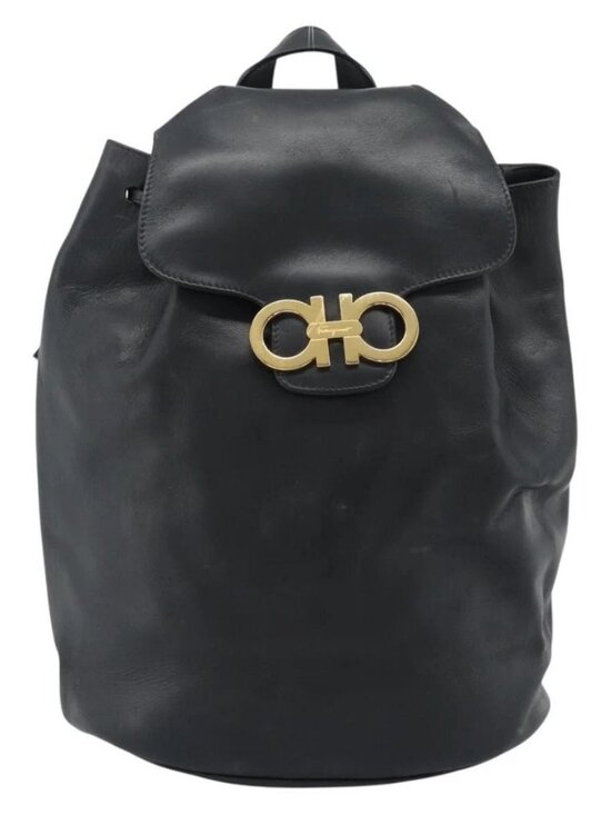 Salvatore Ferragamo Backpack Leather Black Gold Auth bs35571 main image 5
